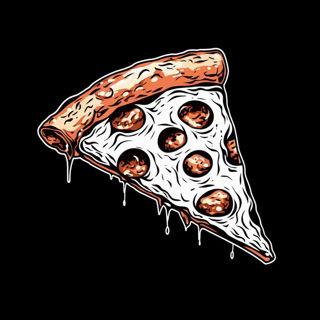 Photo deliciously dazzling a single slice of pizza with a white outline on a transparent black background