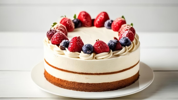 Deliciously decorated cake with fresh berries