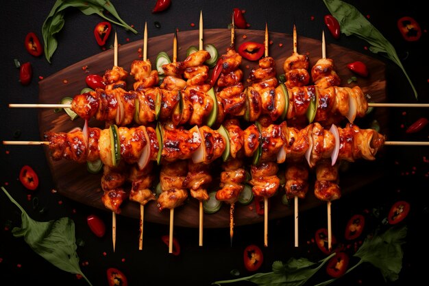 Deliciously grilled chicken skewers epitomizing the essence of tasty culinary pleasures