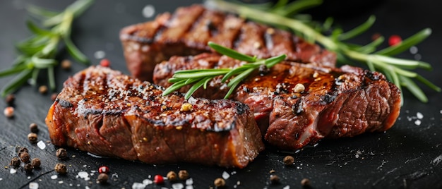 Deliciously Grilled Rib Eye Steak gekruid met Rosemary en Pepper Closeup