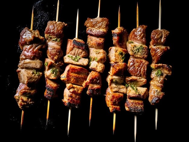 Premium AI Image  There are skewered meats on skewers on a cutting board  generative ai