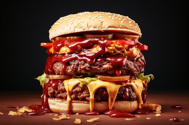 Deliciously Juicy Cheeseburger with Ketchup HighQuality Stock Image for All Your Culinary Needs Gene...