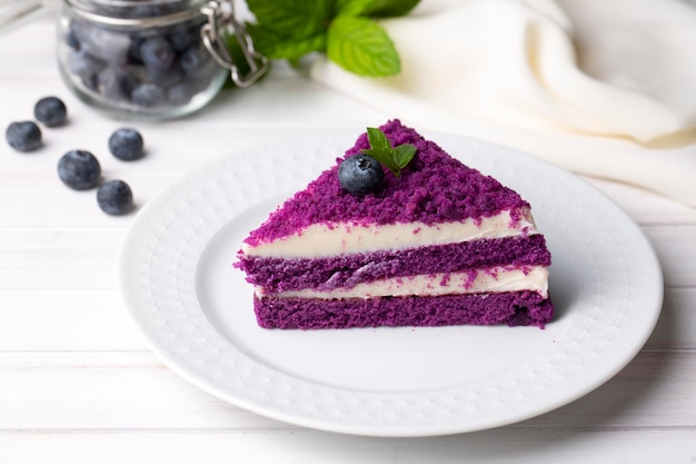 A deliciously looking slice of purple velvet cake