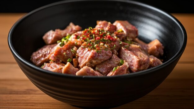 Photo deliciously seasoned meat in a bowl ready to be savored