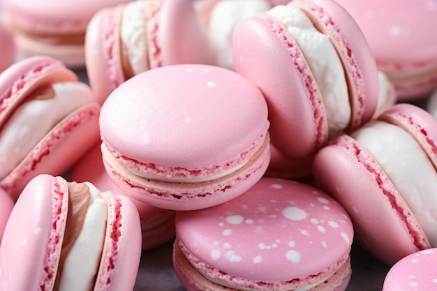 Deliciously Tempting A CloseUp of Pink and White Macaroons on a Marble Table