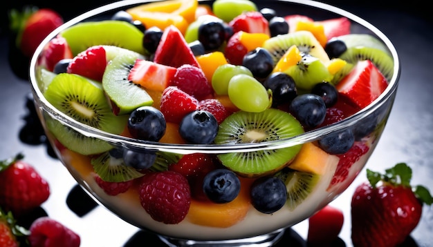 Deliciously vibrant fruit salad ready to be enjoyed