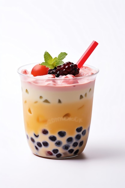 a delicius bubble milk tea with berry topping