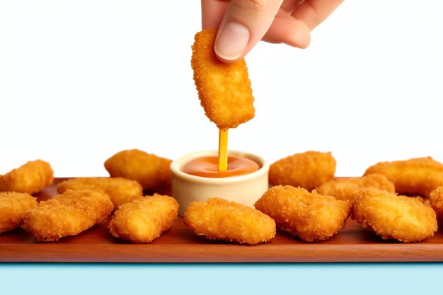 A delicius chicken nuggets with female hand