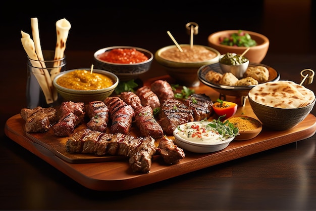 おいしい中東のアラビア料理または地中海のディナーテーブル