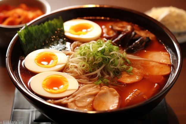 a delicius ramen with eggs pork and beef topping