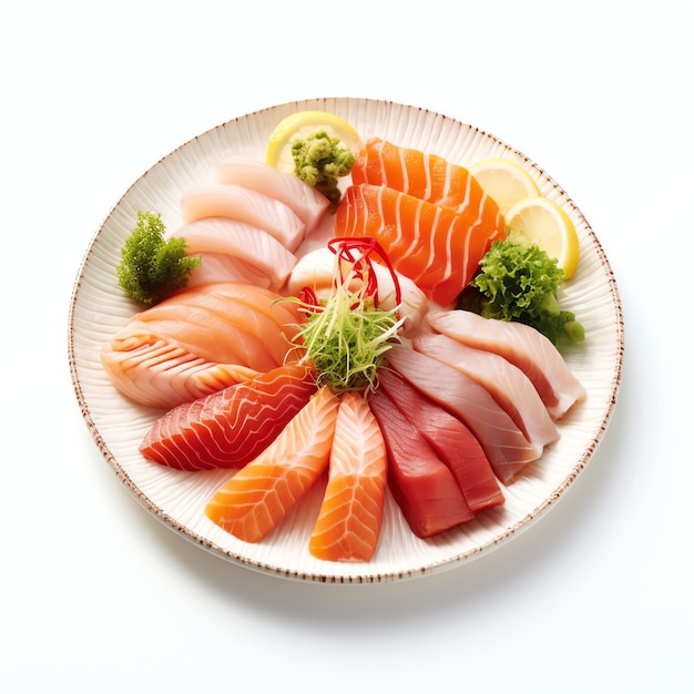 Foto delicius sashimi combo fresco con condimento di frutti di mare giapponesi