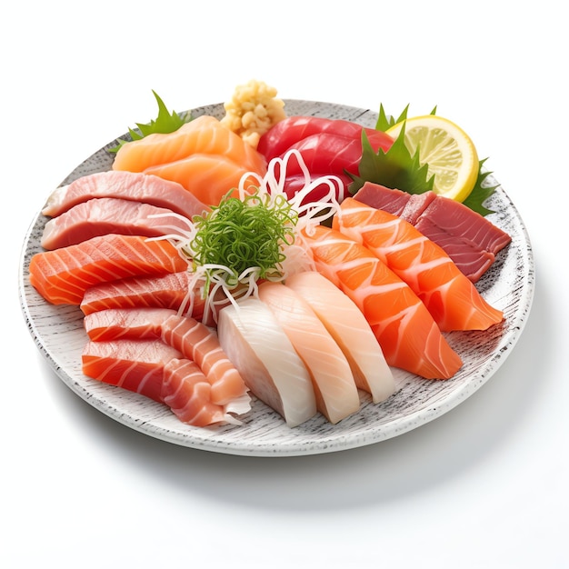 Foto delicius sashimi combo fresco con condimento di frutti di mare giapponesi