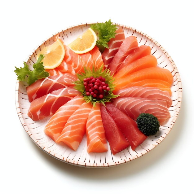 Foto delicius sashimi combo fresco con condimento di frutti di mare giapponesi