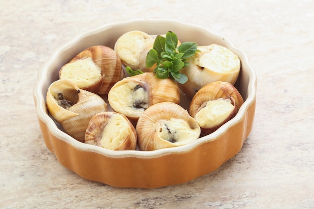 Delicous baked snail with butter and garlic - Escargot