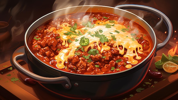 Delicous fire loaded chili con carne bowl cheese