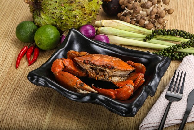 Delicous luxury steamed red crab