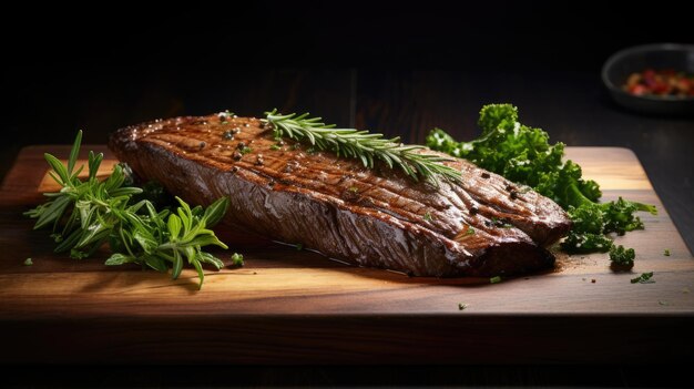 Photo delicous steak presentation on a wooden table