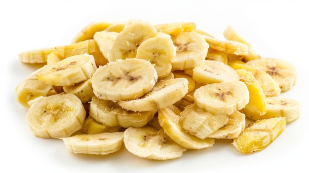 Photo the delight of banana chips on white background