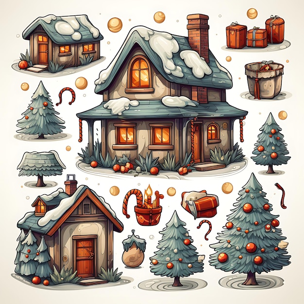 Наслаждайтесь милыми рисунками рождественских персонажей и праздничными украшениями
