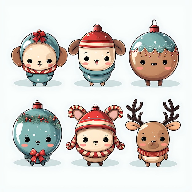 Photo delight in cute drawings of christmas characters and festive decorations