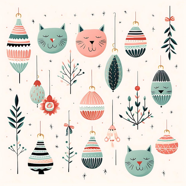 Photo delight in cute drawings of christmas characters and festive decorations