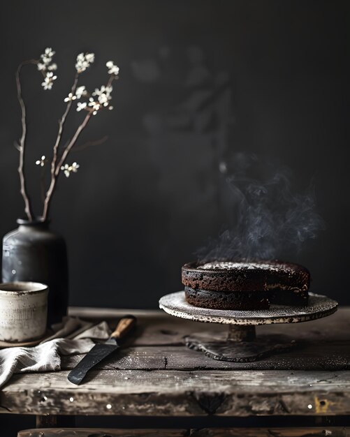 Photo delight in the heavenly goodness of a chocolate cake in dark mode