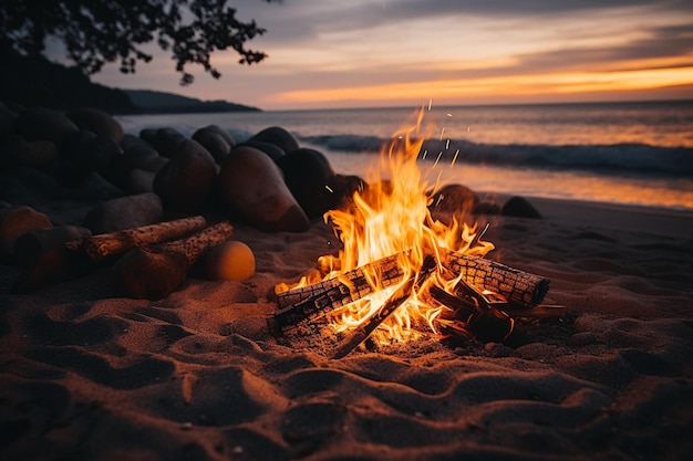 Photo delight in the warmth and glow of a beach bonfire