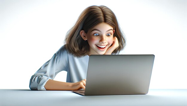 Delighted Animated Child with Laptop