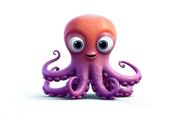 Delighted Cartoon Octopus Transparent Background AI