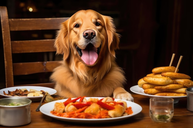 幸せ な 犬 が 充実 し た 食事 を 楽しん で いる