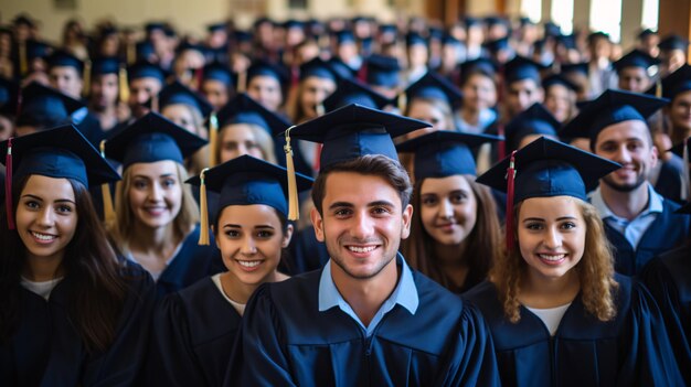 Delighted university attendee in lecture gazing at camera