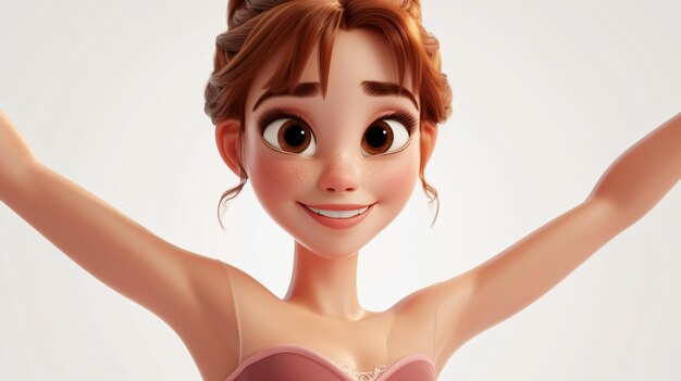 Photo a delightful 3d cartoon illustration featuring a joyful ballet dancer this closeup portrait captures the dancers radiant smile showcasing her graceful movements and love for ballet perf