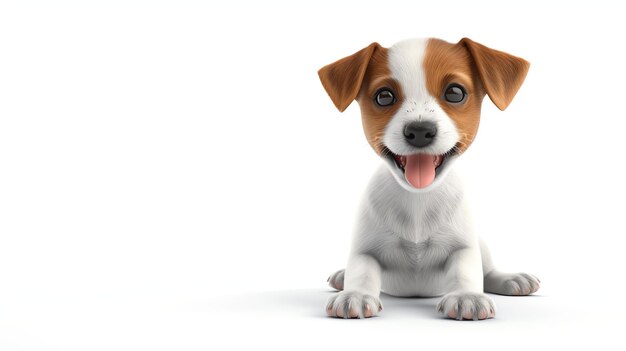 A delightful 3D illustration of an adorable dog exuding cuteness and charm set against a pristine white background Perfect for all your creative projects