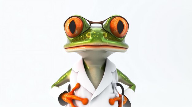 A delightful 3D render of a cute frog donning a lab coat passionately working as a biologist This whimsical image showcases the frogs dedication to studying and preserving the wonders of