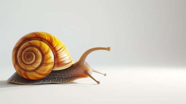 Photo a delightful 3d rendering of a cute snail showcasing its vibrant colors and endearing expression against a clean white background perfect for adding whimsy and charm to any project