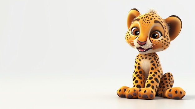 Photo a delightful 3drendered cheetah with an adorable expression showcasing its sleek and athletic build perfect for illustrations posters and childrens books