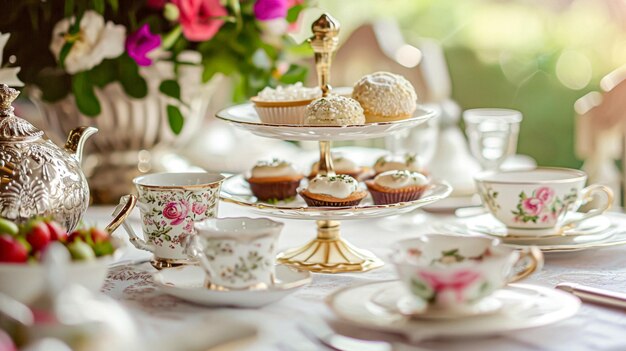 Delightful afternoon tea with cakes and pastries