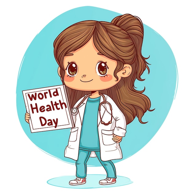 Delightful Animated Nurse Holding World Health Day Placard Keywords