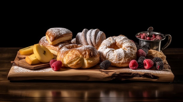 Photo delightful array of rustic pastries on wooden board