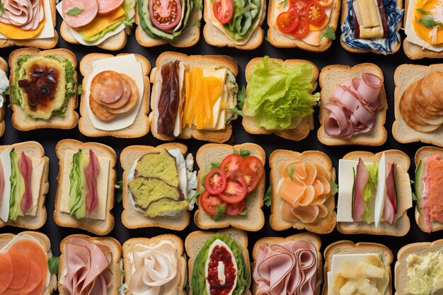 Photo delightful array of sandwiches ham cheese toast