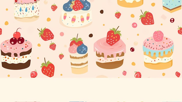 Photo a delightful assortment of illustrated cakes and berries