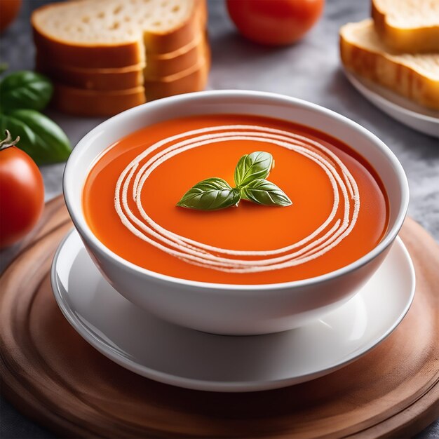 クリーミーなトマトスープの美味しいボウルがグリルチーズサンドイッチの快適なデュオで提供されます