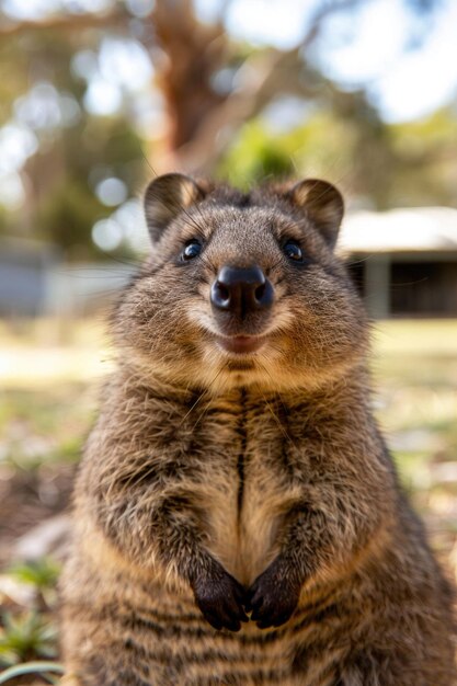 Foto un delizioso primo piano di un quokka sorridente con un'espressione amichevole