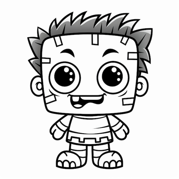 Delightful and Cute Kawaii Frankenstein Coloring Page Perfect for Toddler Fun
