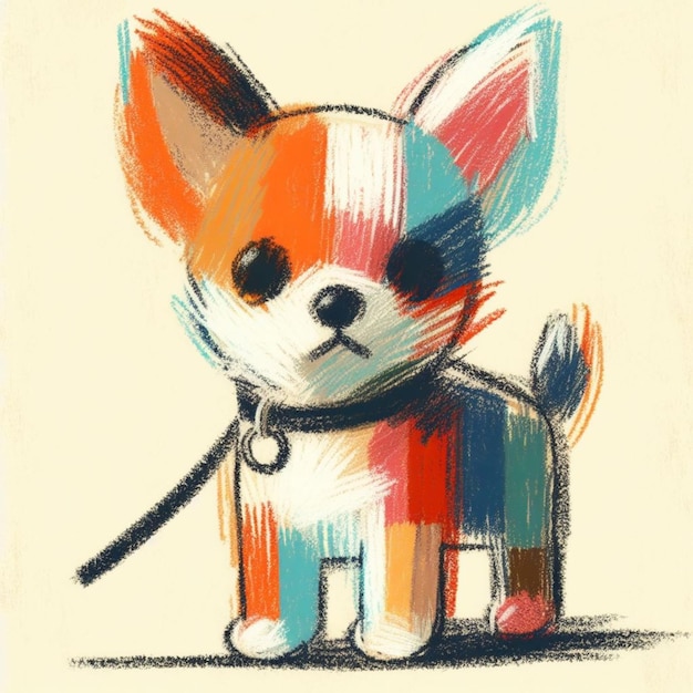 Delightful detailed drawing of a cute vibrant puppy on a leash