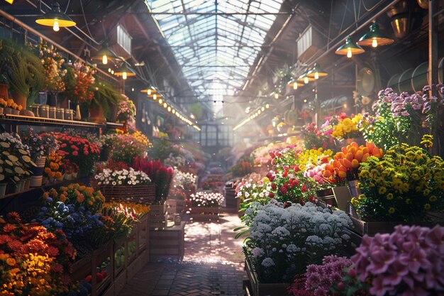 Delightful flower market with vibrant blooms