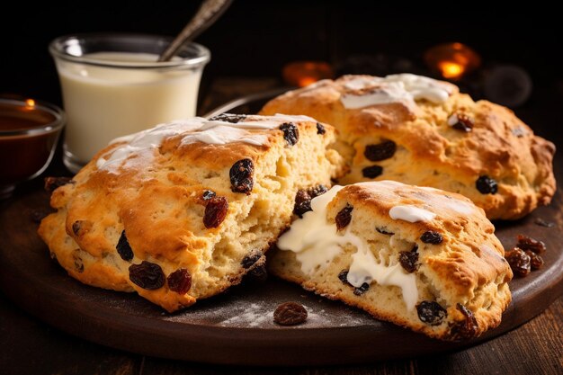 Photo delightful fruit scones with clotted cream