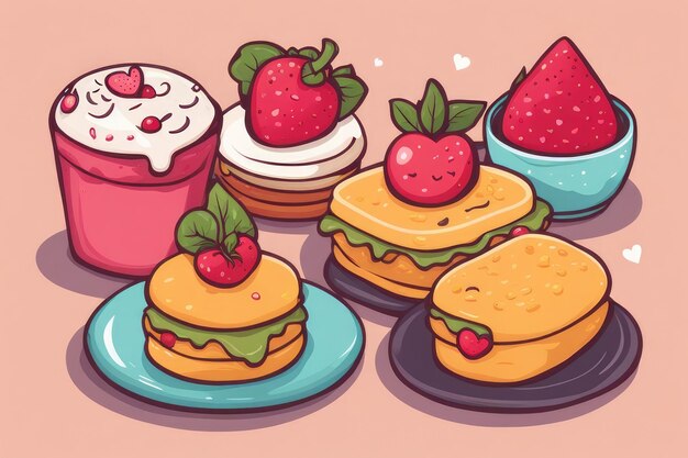 Delightful HandDrawn Kawaii Food Illustrations Tasty Adorable and Delicious Treats