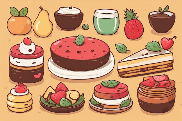 Photo delightful handdrawn kawaii food illustrations tasty adorable and delicious treats