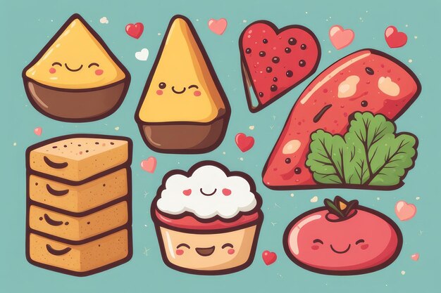 Photo delightful handdrawn kawaii food illustrations tasty adorable and delicious treats